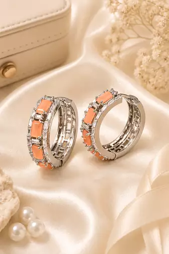 Rhodium finish dazzle crystal hoop earrings
