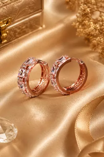 Rose Gold Finish Royal Spark Hoop Earrings