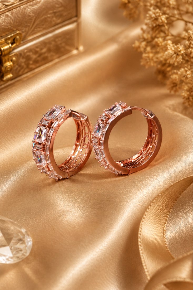 Rose Gold Finish Royal Spark Hoop Earrings