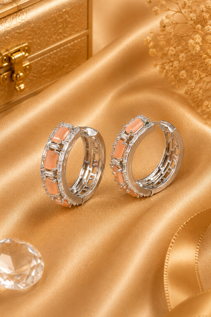 Rhodium finish dazzle crystal hoop earrings