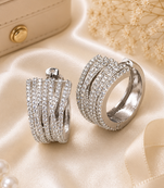Rhodium Finish American Diamond Hoop Earrings