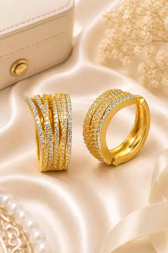 Gold finish american diamond hoop earrings