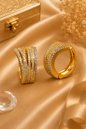 Gold finish american diamond hoop earrings
