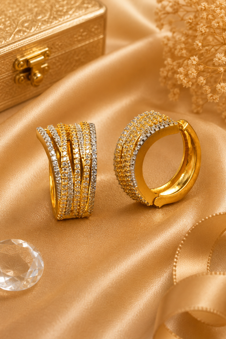 Gold finish american diamond hoop earrings