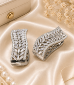 silver color rhodium finish elegant curved american diamond hoop earrings