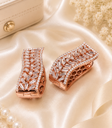 Rose gold finish elegant curved american diamond hoop earrings