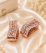 Rose gold finish elegant curved american diamond hoop earrings