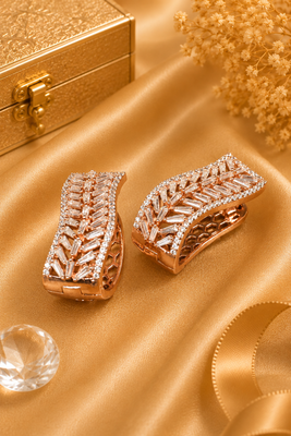 Rose gold finish elegant curved american diamond hoop earrings 2