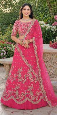 PINK SEQUINS & EMBROIDERED NET LEHENGA CHOLI SET 1