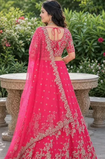 PINK SEQUINS & EMBROIDERED NET LEHENGA CHOLI SET