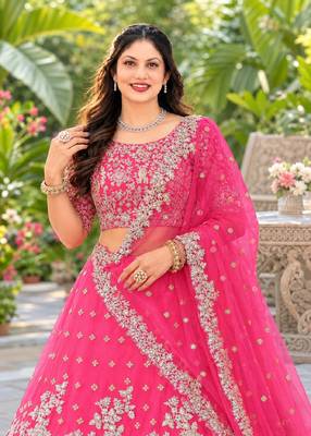 PINK SEQUINS & EMBROIDERED NET LEHENGA CHOLI SET 3