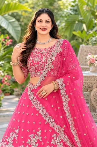 PINK SEQUINS & EMBROIDERED NET LEHENGA CHOLI SET