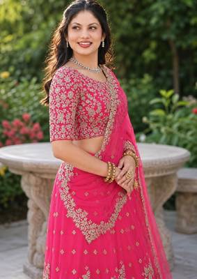 PINK SEQUINS & EMBROIDERED NET LEHENGA CHOLI SET 4