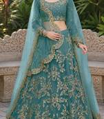 TURQUOISE SEQUINS & EMBROIDERED NET LEHENGA CHOLI SET