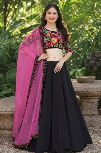 BLACK SEQUINS & EMBROIDERED VELVET LEHENGA CHOLI SET