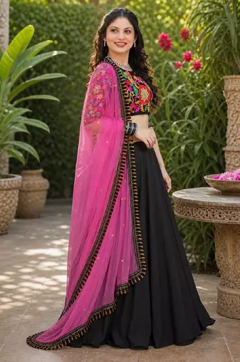 BLACK SEQUINS & EMBROIDERED VELVET LEHENGA CHOLI SET