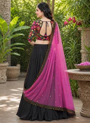 BLACK SEQUINS & EMBROIDERED VELVET LEHENGA CHOLI SET 3