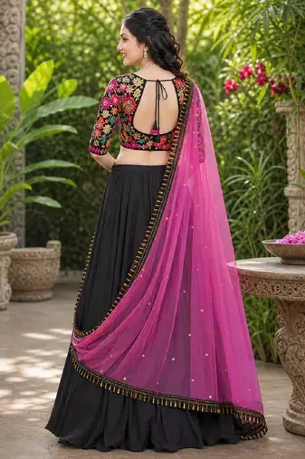 BLACK SEQUINS & EMBROIDERED VELVET LEHENGA CHOLI SET