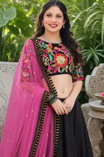 BLACK SEQUINS & EMBROIDERED VELVET LEHENGA CHOLI SET