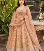 BROWN SEQUINS & EMBROIDERED NET LEHENGA CHOLI SET