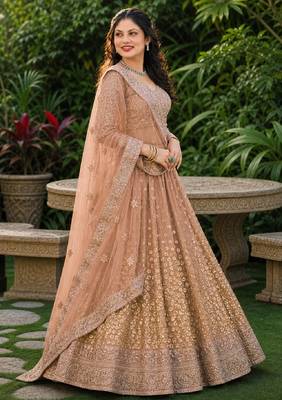 BROWN SEQUINS & EMBROIDERED NET LEHENGA CHOLI SET 2