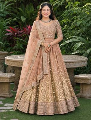 BROWN SEQUINS & EMBROIDERED NET LEHENGA CHOLI SET 4