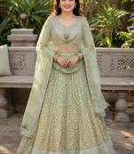 GREEN SEQUINS & EMBROIDERED NET LEHENGA CHOLI SET