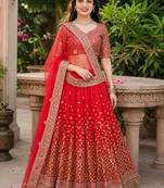 RED SEQUINS & EMBROIDERED NET LEHENGA CHOLI SET