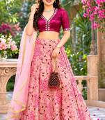 PEACH SEQUINS & EMBROIDERED NET LEHENGA CHOLI SET