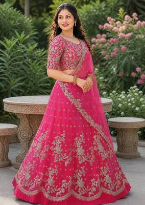 PINK SEQUINS & EMBROIDERED NET LEHENGA CHOLI SET 5