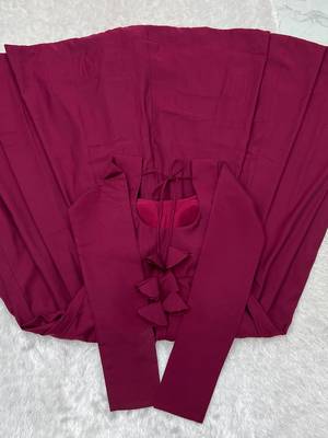 Dark rani pink color silk blend gown PANT dupatta set full stitched. 5