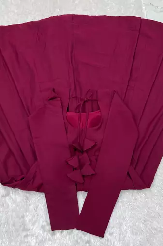 Dark rani pink color silk blend gown PANT dupatta set full stitched.