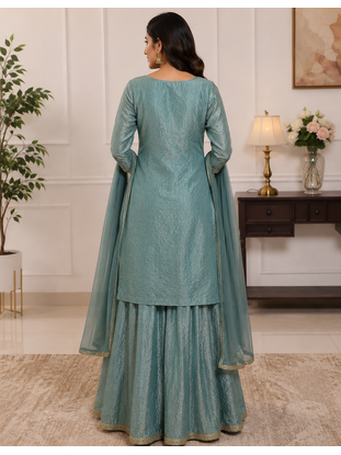readymade skyblue dori sequecne embroidered palazzo suit for festival party  wear 2