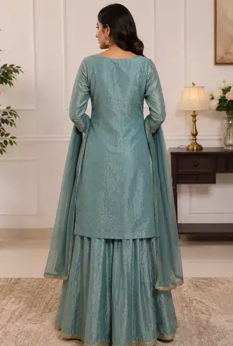readymade skyblue dori sequecne embroidered palazzo suit for festival party  wear