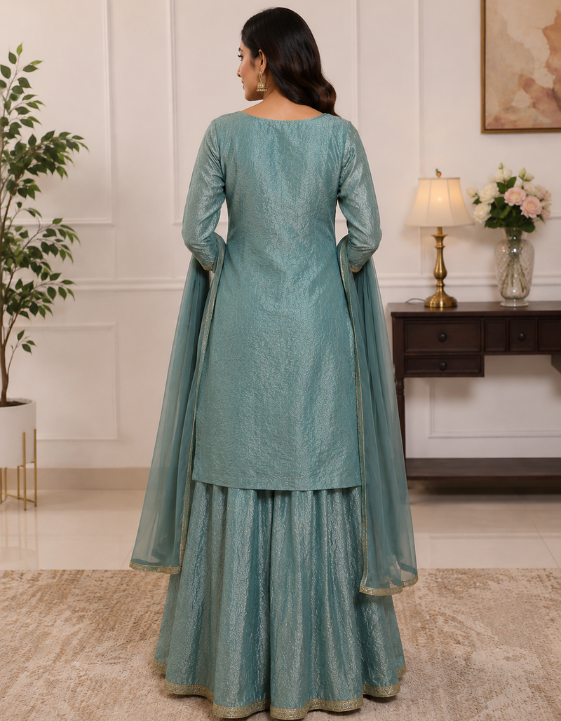 readymade skyblue dori sequecne embroidered palazzo suit for festival party  wear