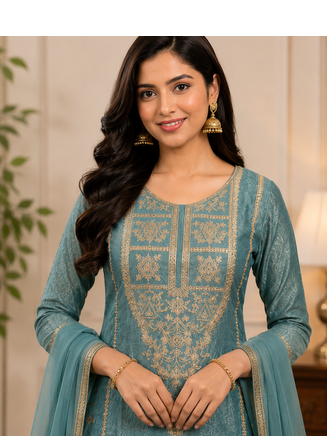 readymade skyblue dori sequecne embroidered palazzo suit for festival party  wear 3