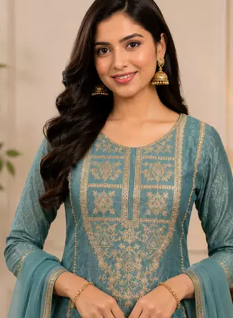 readymade skyblue dori sequecne embroidered palazzo suit for festival party  wear