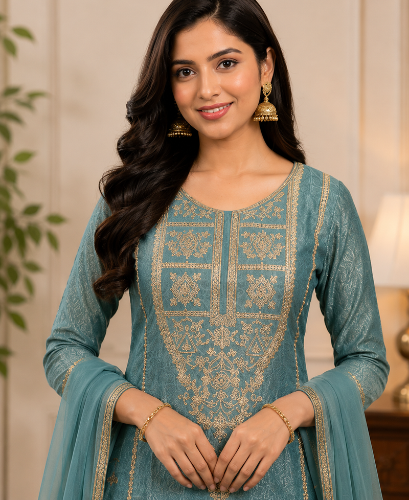 readymade skyblue dori sequecne embroidered palazzo suit for festival party  wear