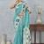 Sky blue digital printed satin silk designer saree