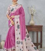 Pink digital printed satin silk designer saree