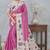 Pink digital printed satin silk designer saree