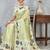 Lemon yellow digital printed satin silk designer saree