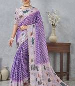 Purple digital printed satin silk designer saree
