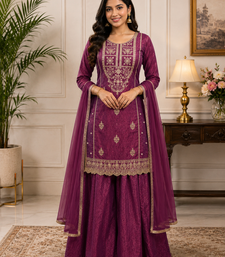  readymade wine color dori sequecne embroidered palazzo suit for festival party  wear