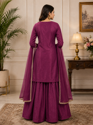  readymade wine color dori sequecne embroidered palazzo suit for festival party  wear 2