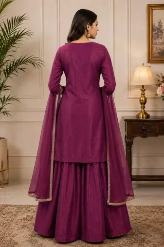  readymade wine color dori sequecne embroidered palazzo suit for festival party  wear
