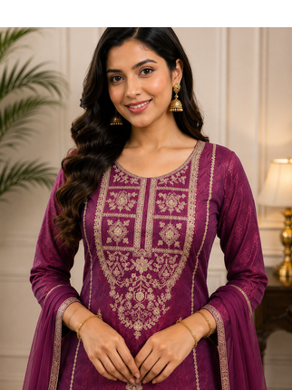  readymade wine color dori sequecne embroidered palazzo suit for festival party  wear 3