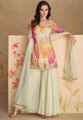 off white chinon floral digital print sequins palazzo suit for stylish women party wear 1
