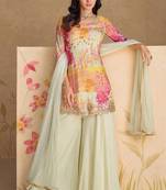 off white chinon floral digital print sequins palazzo suit for stylish women party wear