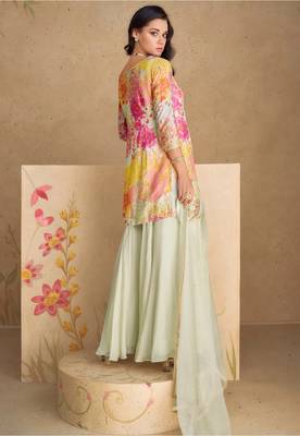 off white chinon floral digital print sequins palazzo suit for stylish women party wear 2